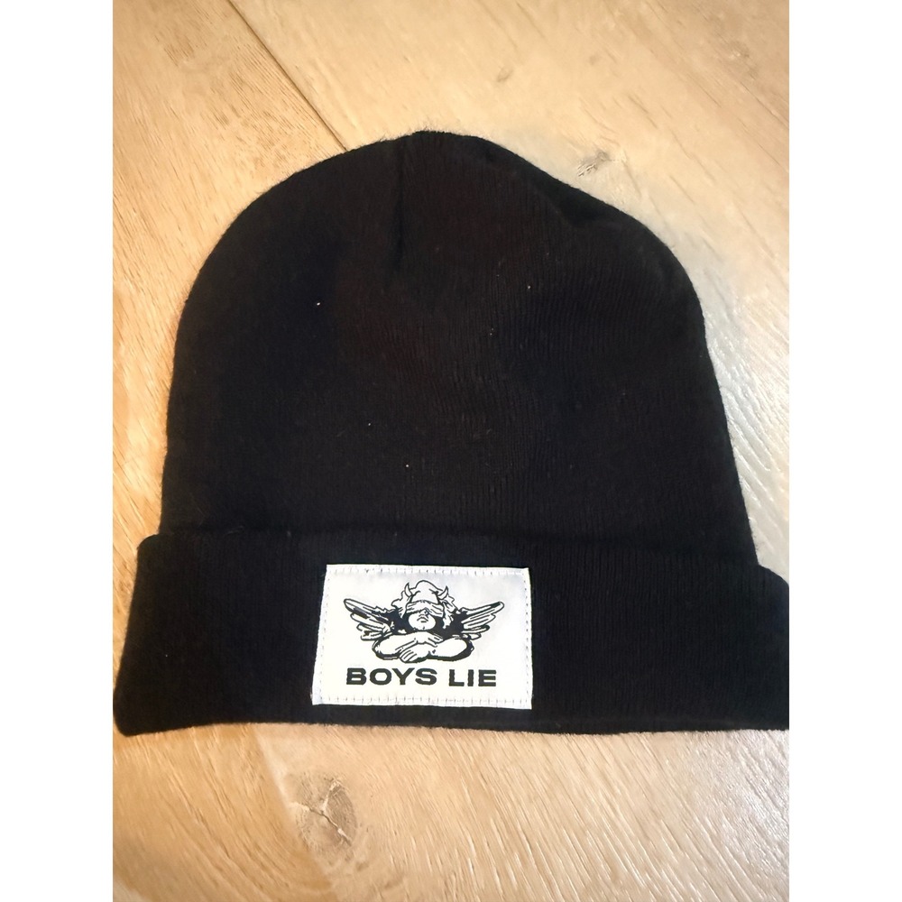 Boys Lie Beanie Women OS Black Cherub Logo Patch Knit Hat 312